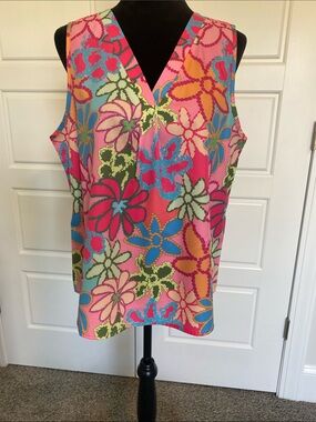 SHEIN Pink Multicolor Floral V-Neck Tank Top